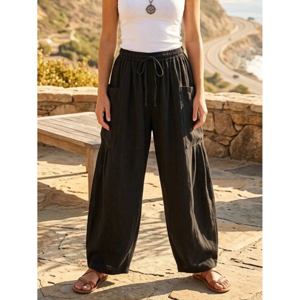 Free People Free-est Quinn Pants Harem Mid-Rise Pull-On Solid Black S 290353